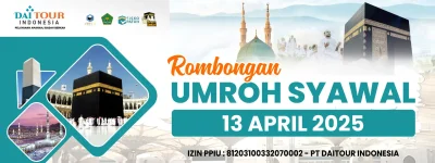 spanduk Umroh Syawal 13 April 2025 Uk 200 x 80 cm - kain satin